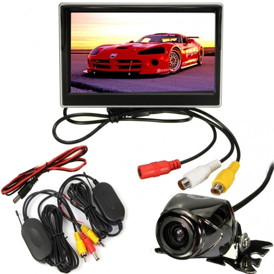 5 Inch LCD Monitor Mirror and Wireless IR Reverse Car Rear View Back up Camera Kit 5 Inch LCD Monitor Mirror and Wireless IR Reverse Car Rear View Back up Camera Kit
