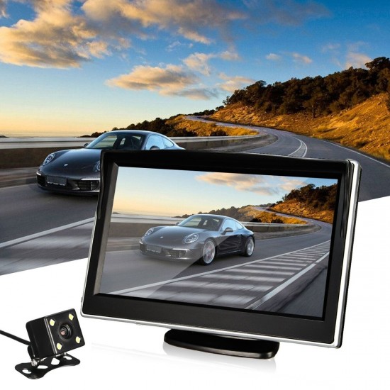 5inch TFT LCD Car Rear View Backup Monitor +Parking Reverse Night Vision Camera