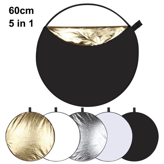 PU5111 60cm 5 in 1 Folding Photo Studio Reflector Board Silver Translucent Gold White Black