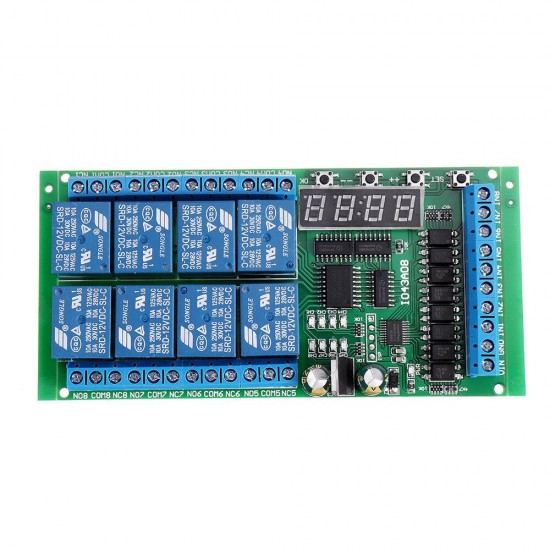 DC 12V 8 Channel Multifunction Timer Delay Relay Board Timing Loop Interlock Self-locking Momentary Bistable Time Switch
