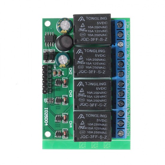 IO25D04 4CH DC 6V-24V Flip-Flop Latch Relay Module Bistable Self-locking Electronic Switch Low Pulse Trigger Board Button MCU IO Control Board IO25D04 4CH DC 6V-24V Flip-Flop Latch Relay Module Bistable Self-locking Electronic Switch Low Pulse Trigger Board Button MCU IO Control Board