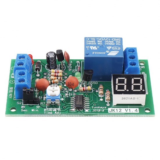 JK12-A 12V Time Adjustable Relay Module with LED Digital Tube Dynamic Display Countdown Single Chip Relay