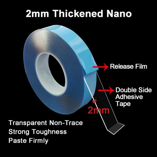 1/2/3/5M Double Sided Tape Heavy Duty Adhesive Traceless Clear Washable Remove