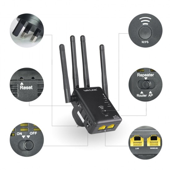 AC1200 1200Mbps Dual Band 4x3dBi External Antennas Wireless WIFI Repeater Router