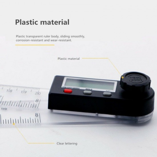 200MM 2 in 1 Electronic Digital Display Angle Ruler Protractor Inclinometer Spirit Level Caliper Plastic Transparent Body