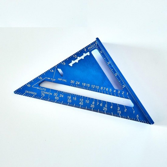 7 inch Metric Aluminum Alloy Triangle Angle Ruler Protractor Measurement Tool Blue