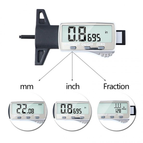 Digital Tread Depth Gauge 0-25.4mm/0.01mm Metric/Inch/Fraction Big LCD Display Caliper Wheel Tread Depth Meter Measuring Tools