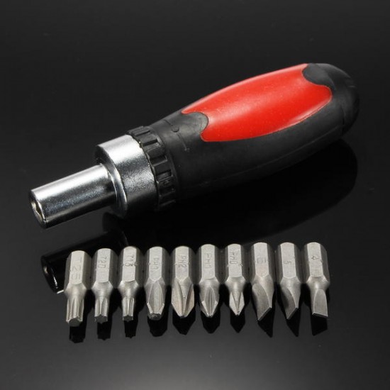 1/4 Inch Red Screwdriver Handle with 10Pcs Screwdriver Bits