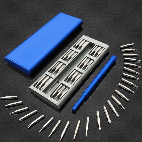 25 in 1 Multi Tool Magnetic Screwdriver Set Repair Kit with Alloy Case Blue