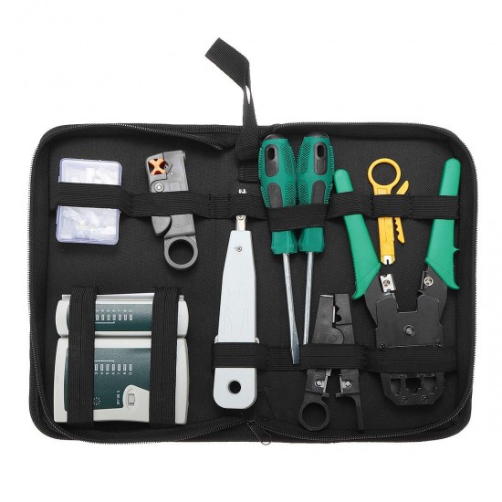 9pcs Cat5 RJ45 RJ11 RJ12 LAN Network Tool Kit Crimper Stripper Network Cable Tester Crimping Kit