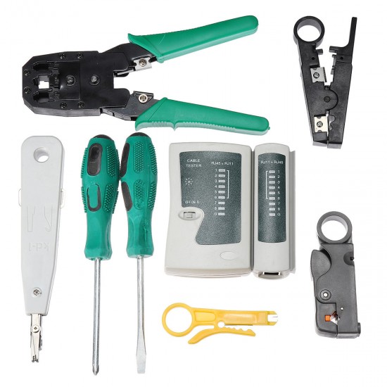 9pcs Cat5 RJ45 RJ11 RJ12 LAN Network Tool Kit Crimper Stripper Network Cable Tester Crimping Kit