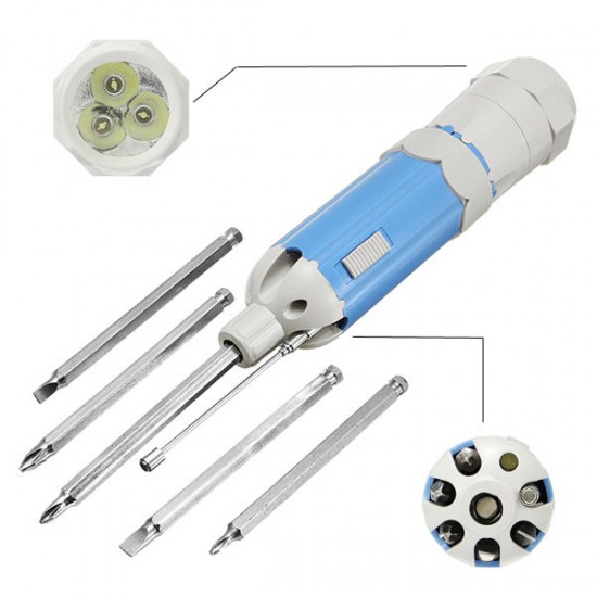 8 in 1 Magic Multifunctional Screwdriver Sets Portable Pocket Screwdriver with LED Torch Flashlight