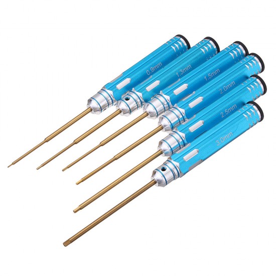 6pcs 0.9/1.3/1.5/2/2.5/3mm Allen Driver HSS Titanium Coated Screwdrivers Repair Tool Kit