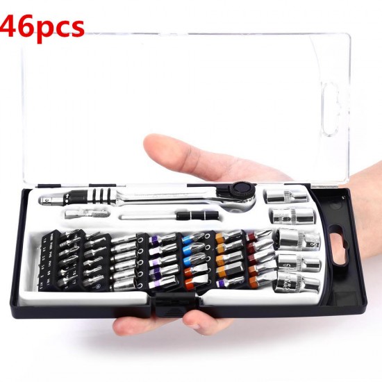 46PCS HT03449CR Dual-end Ratchet Universal Socket Screwdriver Handy Repairing Tool Kit