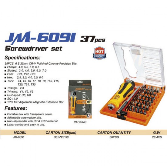 JM-6091 37 in 1 Multifunctional Screwdriver Tool Set Household Hand Mobile Phone Maintenance Kits