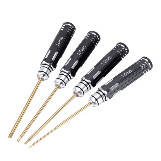 4pcs 1.5/2.0/2.5/3.0mm Hex Screwdriver Bits HSS Titanium Coated Repair Tool Sett HSS Titanium Coated Repair Tool Set