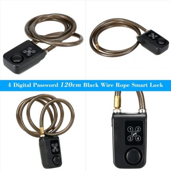 4 Digital Password 120cm Black Wire Rope Smart Lock Anti Theft Alarm Keyless Lock 4 Digital Password 120cm Black Wire Rope Smart Lock Anti Theft Alarm Keyless Lock