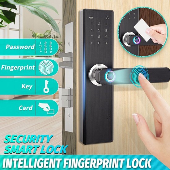 4 in 1 Smart Door Lock Keyless Security Fingerprint & Password Door Lock