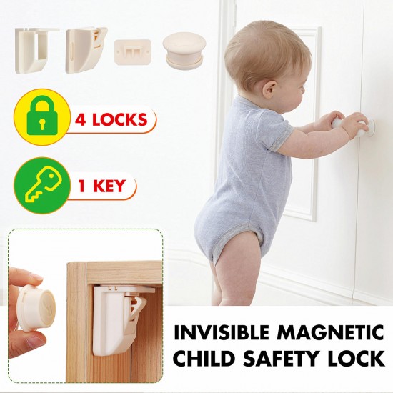 4Pcs/set Baby Safety Magnetic Cabinet Locks Adhesive Lock Set with Key