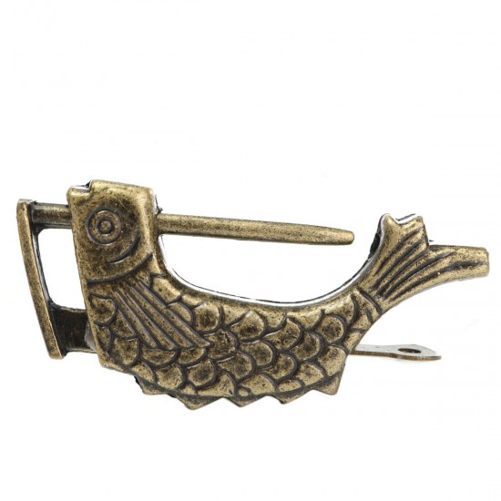 Chinese Antique Old Style Retro Brass Padlock Jewelry Box Fish Pattern Lock with Key