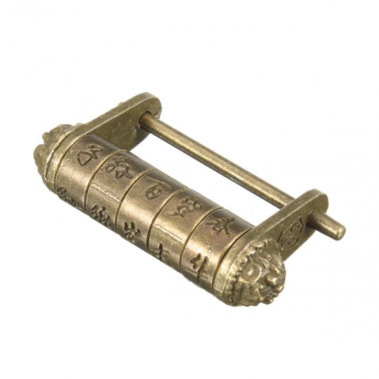 Chinese Retro Vintage Old Style Lock Password Brass Carved Word Padlock