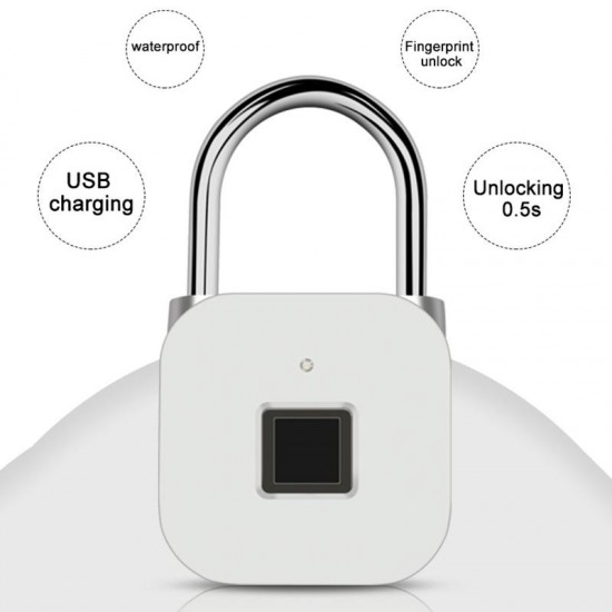 USB Smart Fingerprint Lock Rechargeable Keyless IP66 Waterproof Store Up To 39 Fingerprints for Door Luggage Padlock