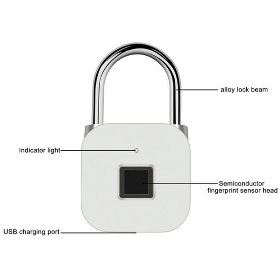 USB Smart Fingerprint Lock Rechargeable Keyless IP66 Waterproof Store Up To 39 Fingerprints for Door Luggage Padlock