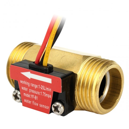 Full Copper Water Flow Sensor 1.75Mpa G1/2 Pulse Hall Flow Meter Switch 1-25L/Min