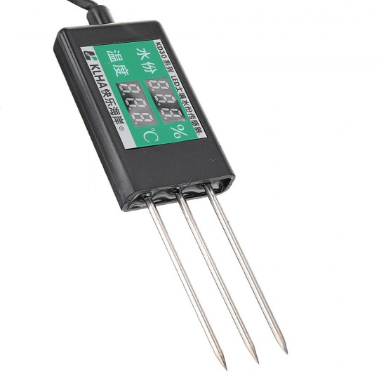 Soil Monitor Temperature and Humidity Sensor with Digital Display Temperature -30°to 70°and Humidity 0-24% Meter with Probe DC 6-12V