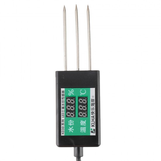 Soil Monitor Temperature and Humidity Sensor with Digital Display Temperature -30°to 70°and Humidity 0-24% Meter with Probe DC 6-12V