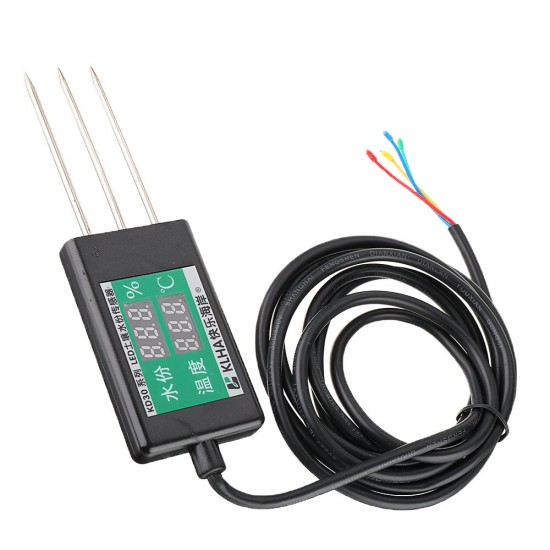 Soil Monitor Temperature and Humidity Sensor with Digital Display Temperature -30°to 70°and Humidity 0-24% Meter with Probe DC 6-12V