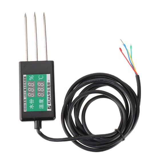 Soil Monitor Temperature and Humidity Sensor with Digital Display Temperature -30°to 70°and Humidity 0-24% Meter with Probe DC 6-12V