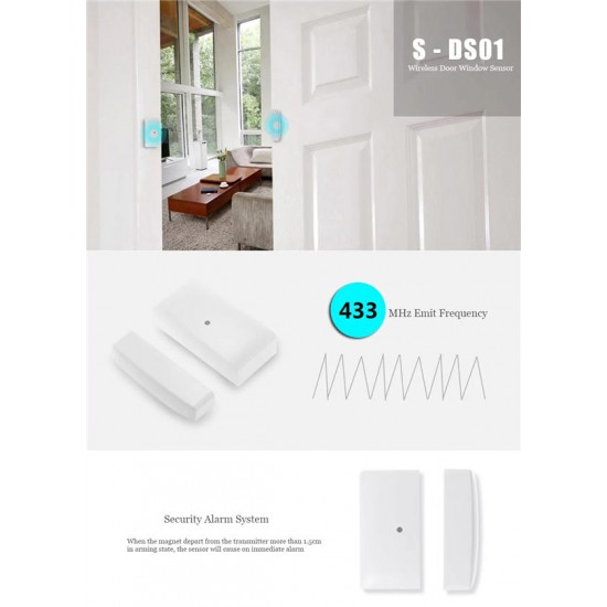 DS01 433MHz Wireless Door Windows Sensor Alarm with LED Indicator for Security System