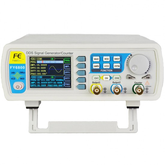 FY6800 2-Channel DDS Arbitrary Waveform Signal Generator 14bits 250MSa/s Sine Square Pulse Frequency Meter VCO Modulation