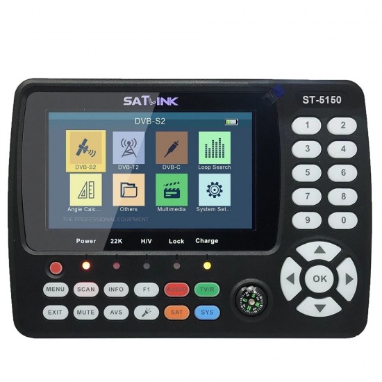ST-5150 DVB-S2/T2/C HD Satellite TV Signal Finder Digital Handheld Signal Meter Satellite Finder H.265 HEVC MPEG-4 4.3 Inch TFT LCD
