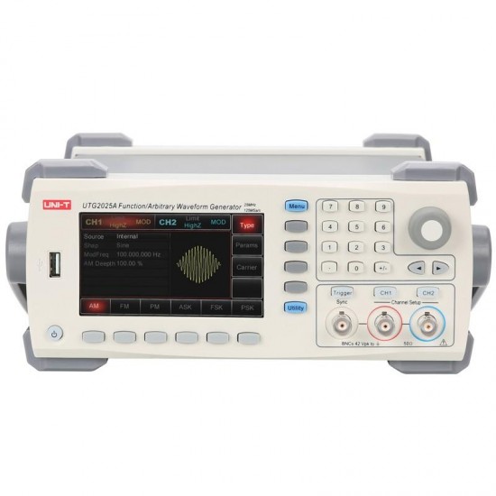 UTG2025A 25MHz USB Dual Channels Signal Function Arbitrary Waveform Generator 200MSa/s 4.3inch TFTLCD Arb. Memory Depth 1M