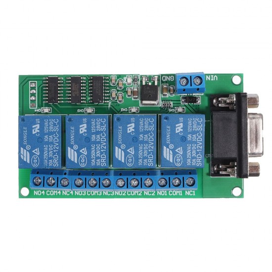 4 Channel RS232 Relay Board PC USB UART DB9 Remote Control Switch DC12V for Smart Home