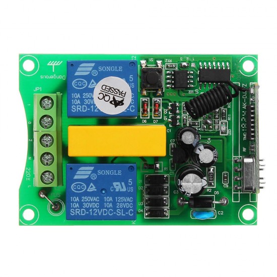 433MHz 220V 2 Channel Wireless Remote Control Switch Module Gate Up Down Controller Motor Reverse Learning Code with AK-DJZFZ+AK-TF03 Transmitter