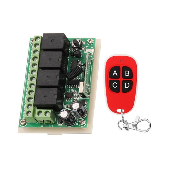 433MHz DC 12V Learning Type Four Way Wireless Remote Control Switch 4CH Channel Relay Control Module