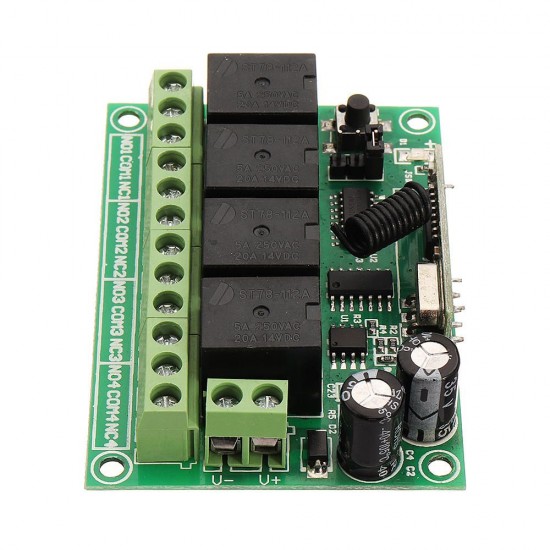 433MHz DC 12V Learning Type Four Way Wireless Remote Control Switch 4CH Channel Relay Control Module