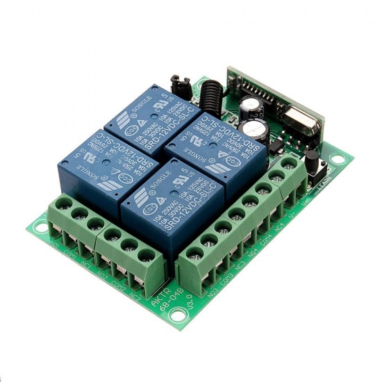 433mhz DC 12V Learning Type 4CH Channel Wireless Remote Control Switch Four Way Relay Control Module