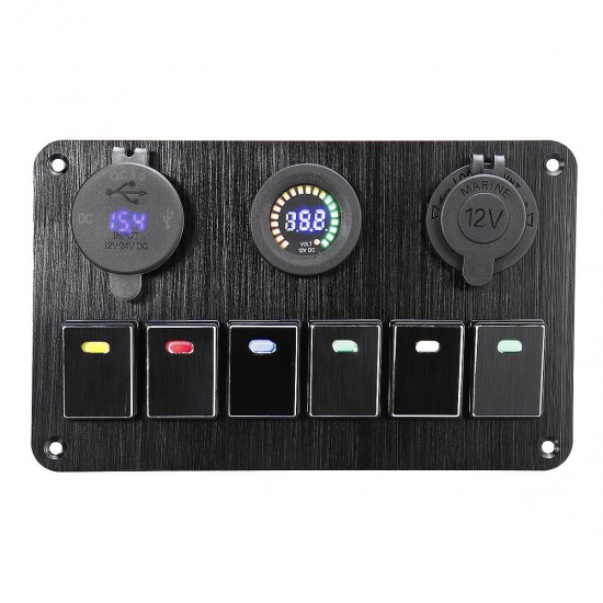 6 Gang Switch Panel 2USB Interior Control Car Boat Marine RV Rocker Breaker 12V 6 Gang Switch Panel 2USB Interior Control Car Boat Marine RV Rocker Breaker 12V