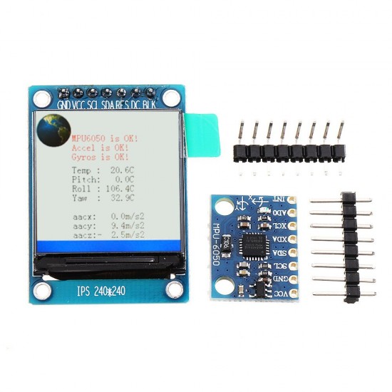 IIC I2C GY-521 MPU-6050 MPU6050 3-Axis Analog Gyroscope Sensors Accelerometer + 1.3 Inch LCD Module 3-5V DC