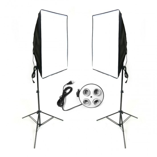 2x Studio Photography Video Softbox Light Stand Continuous Lighting Kit 50x70cm