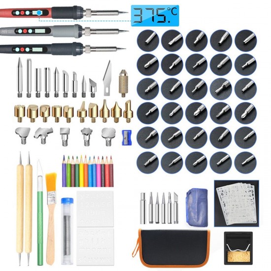 101PCS 60W Wood Burning Woodwork Pen Set Electric Solder Iron Burner Kit LCD 101PCS 60W Wood Burning Woodwork Pen Set Electric Solder Iron Burner Kit LCD