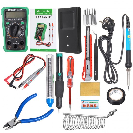 110V/220V 60W Electric Adjustable Temperature Solder Iron Multimeter Plier Tools Kit