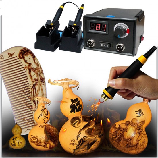 110V/220V Digital Multifunction Pyrography Machine Gourd Wood Craft +2Pen+23Tips