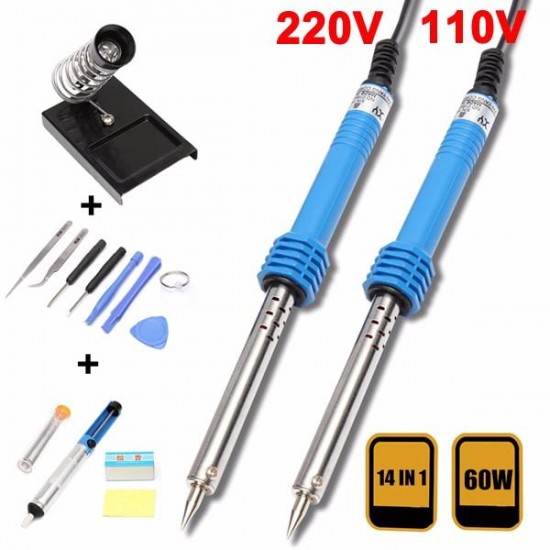 14 in1 110V/220V 60W EU Plug Electric Soldering Iron Starter Tool Kit Set