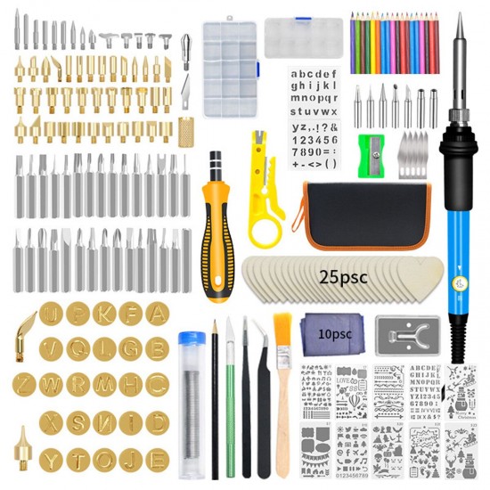 200Pcs Wood Burning Pen Set Stencil Soldering Iron Tips Tools Pyrography Kit