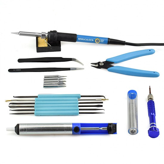 220V 60W Temperature Adjustable Soldering Iron Kit Desoldering Pump Wire Pliers Welding Tools